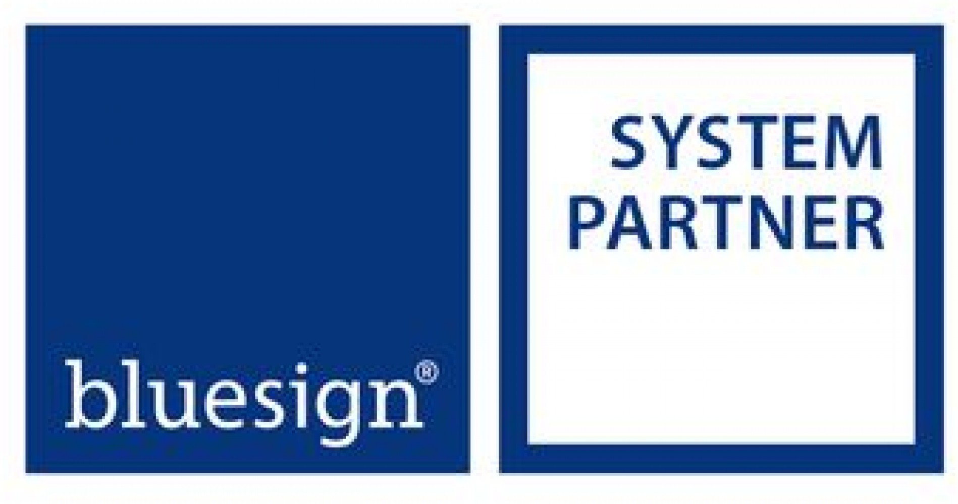 Logo-ul partenerului bluesign systems în albastru și alb.